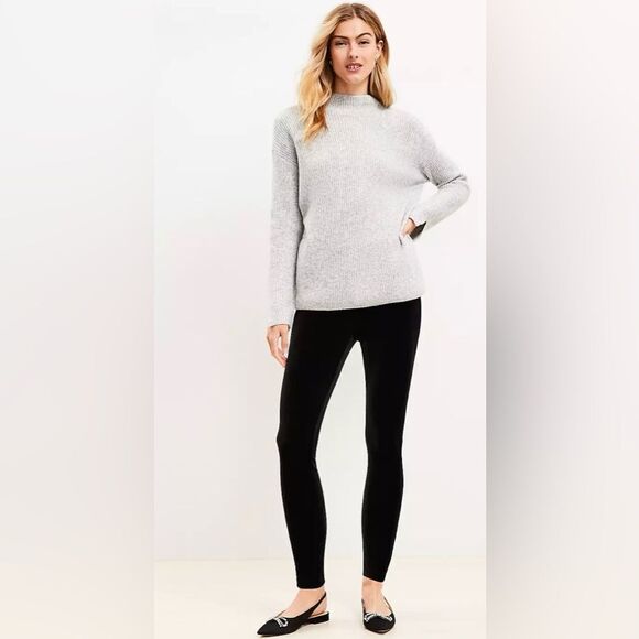 LOFT L Black Velvet Pull On Leggings - Picture 1 of 16